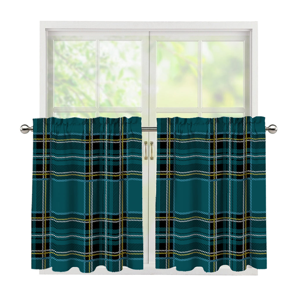 Teal Stewart Tartan Pattern Print Tier Curtains