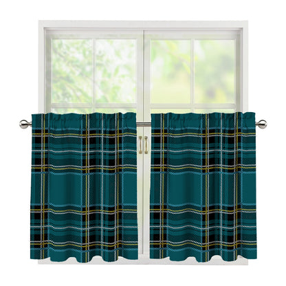 Teal Stewart Tartan Pattern Print Tier Curtains