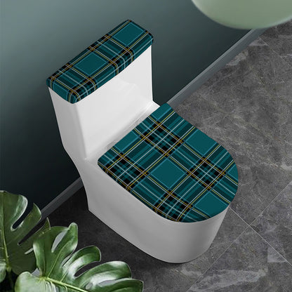 Teal Stewart Tartan Pattern Print Toilet Lid And Tank Cover Set