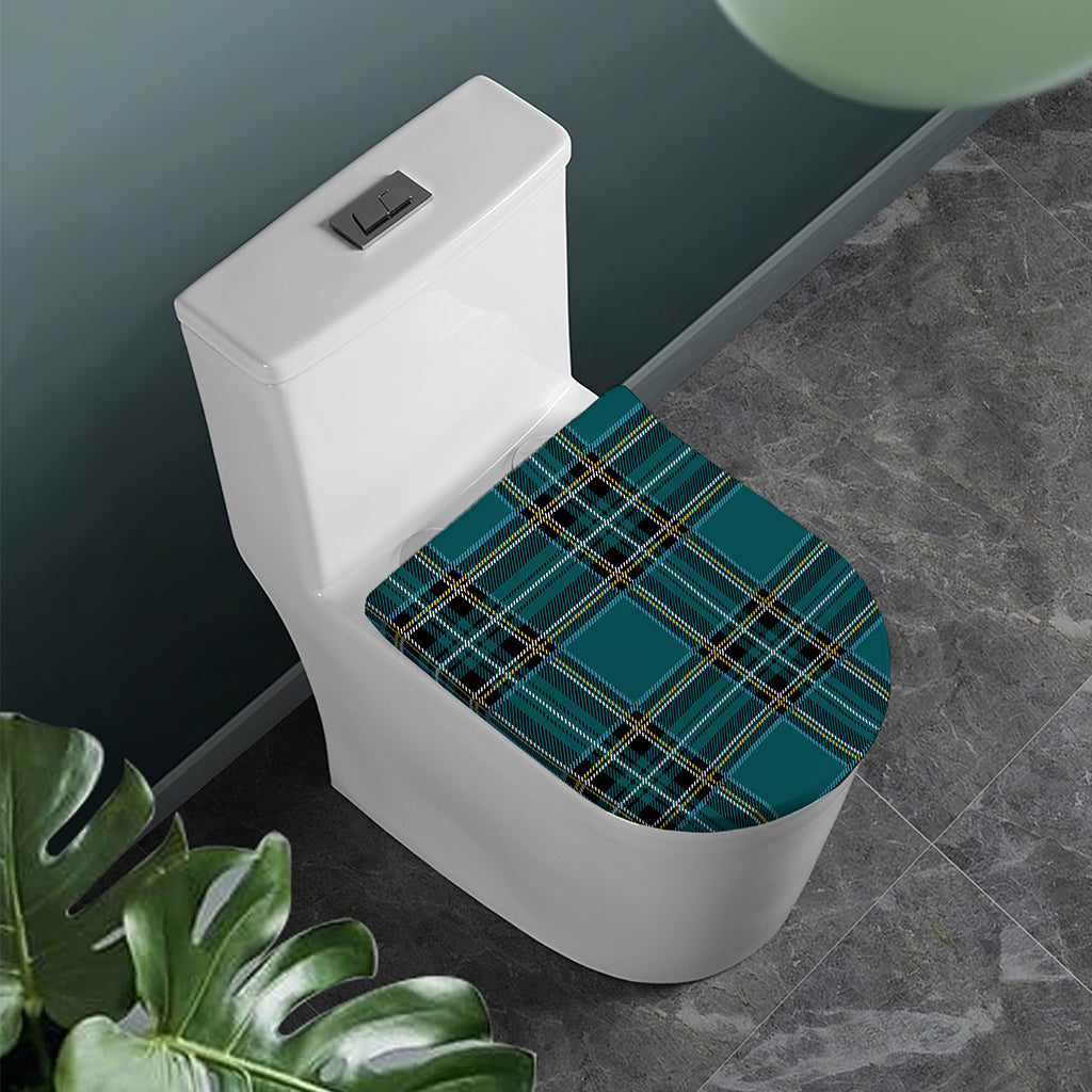 Teal Stewart Tartan Pattern Print Toilet Lid Cover