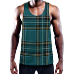 Teal Stewart Tartan Pattern Print Training Tank Top