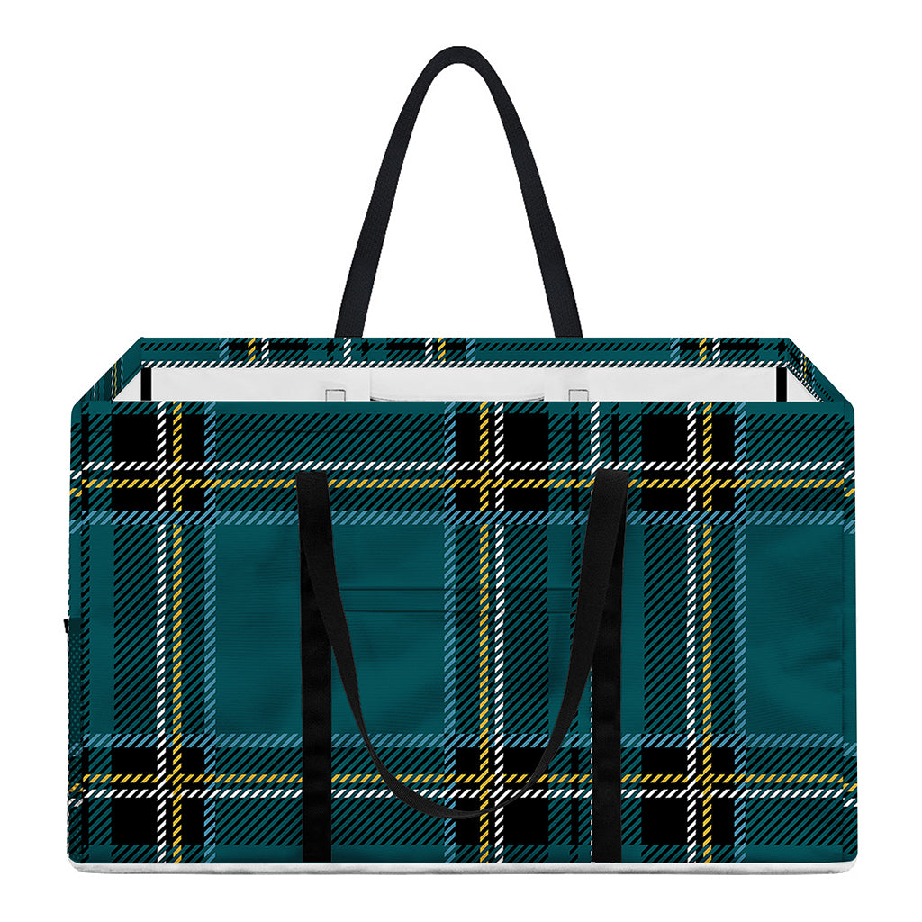 Teal Stewart Tartan Pattern Print Utility Tote Bag