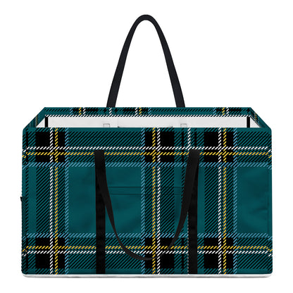 Teal Stewart Tartan Pattern Print Utility Tote Bag