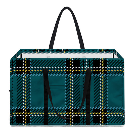 Teal Stewart Tartan Pattern Print Utility Tote Bag