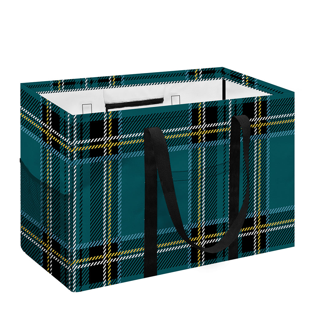 Teal Stewart Tartan Pattern Print Utility Tote Bag