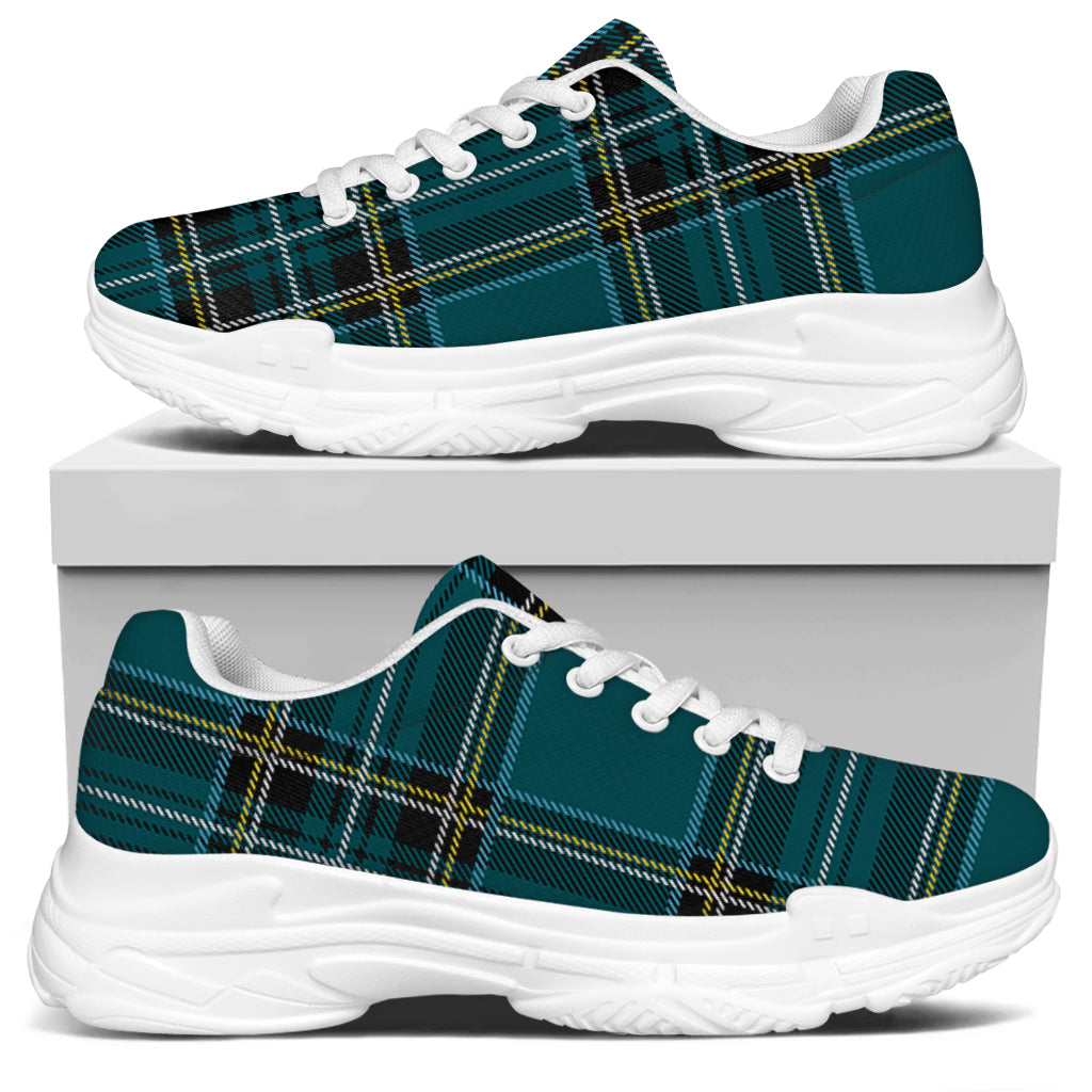 Teal Stewart Tartan Pattern Print White Chunky Shoes