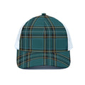 Teal Stewart Tartan Pattern Print White Mesh Trucker Hat