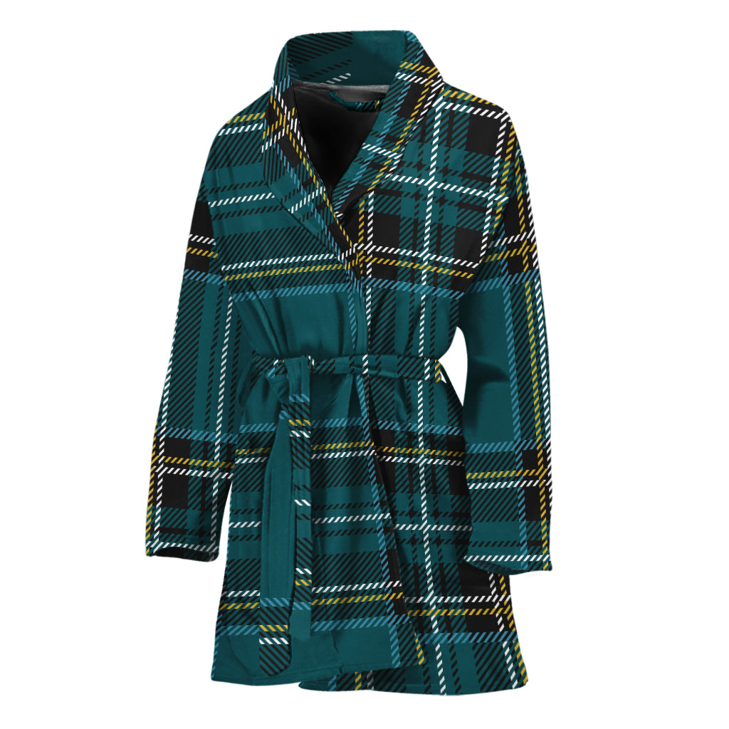 Teal Stewart Tartan Pattern Print Women's Bathrobe