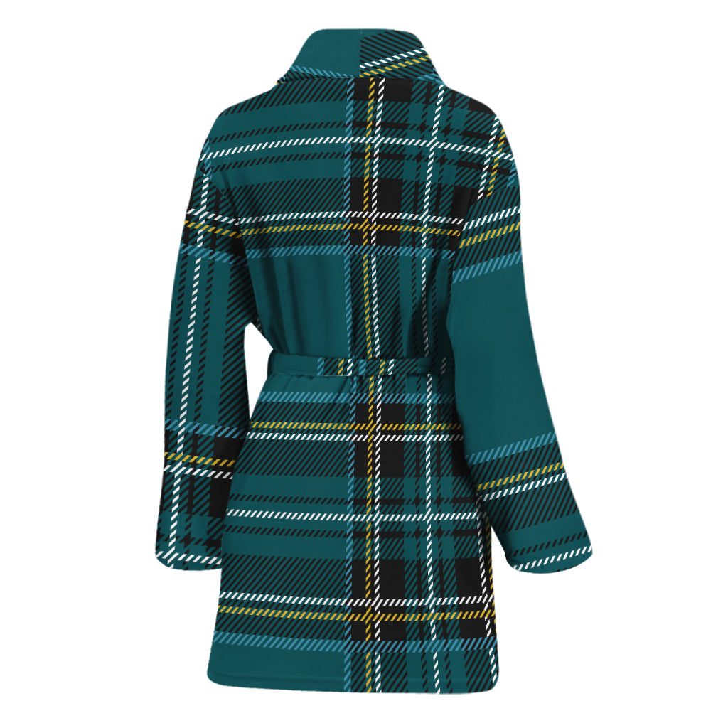 Teal Stewart Tartan Pattern Print Women's Bathrobe