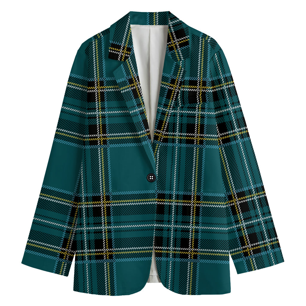 Teal Stewart Tartan Pattern Print Women's Blazer