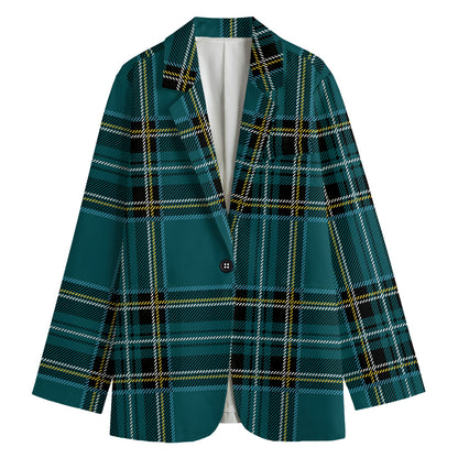 Teal Stewart Tartan Pattern Print Women's Blazer