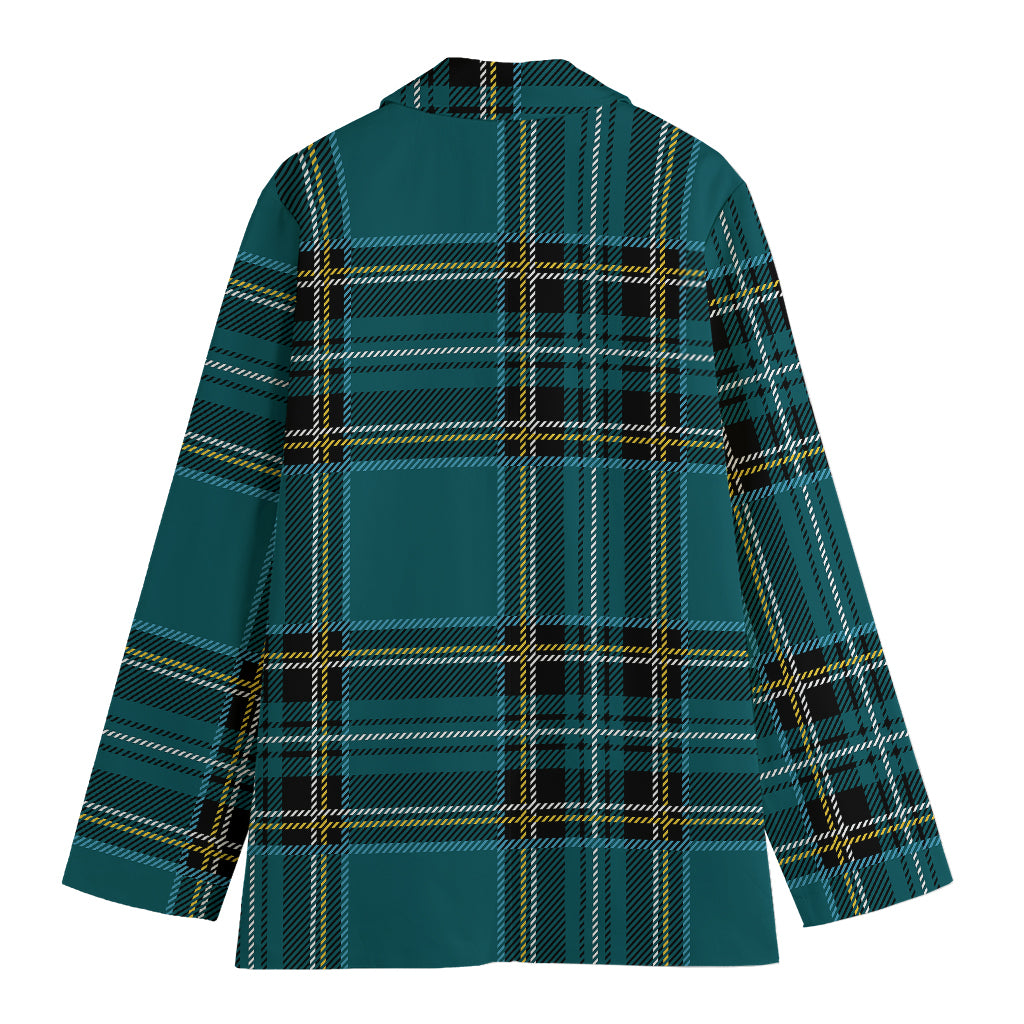 Teal Stewart Tartan Pattern Print Women's Blazer