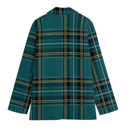 Teal Stewart Tartan Pattern Print Women's Blazer