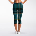 Teal Stewart Tartan Pattern Print Women's Capri Leggings