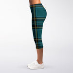 Teal Stewart Tartan Pattern Print Women's Capri Leggings