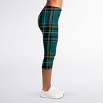Teal Stewart Tartan Pattern Print Women's Capri Leggings