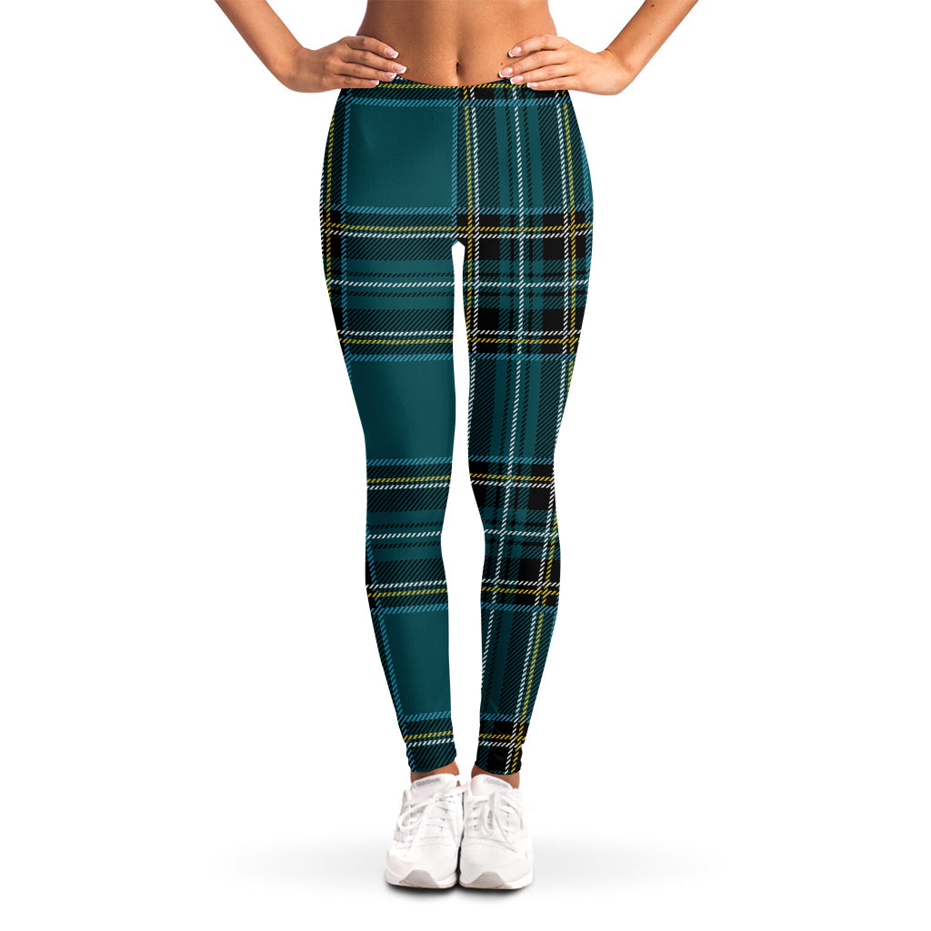 Teal Stewart Tartan Pattern Print Women's Leggings