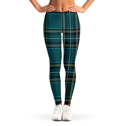 Teal Stewart Tartan Pattern Print Women's Leggings