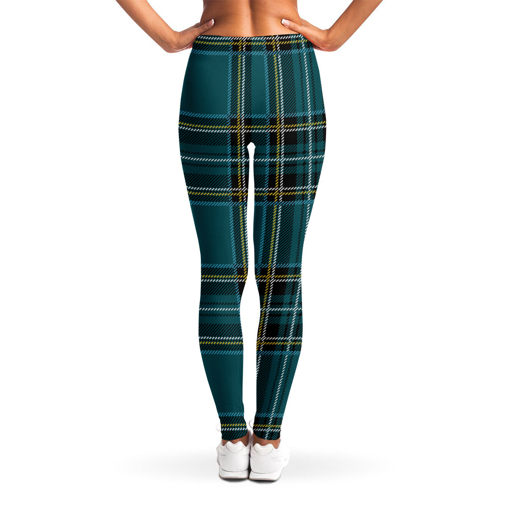 Teal Stewart Tartan Pattern Print Women's Leggings