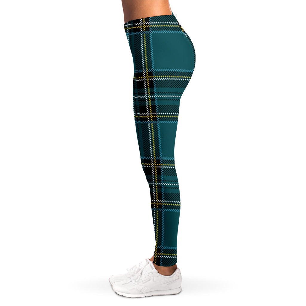 Teal Stewart Tartan Pattern Print Women's Leggings