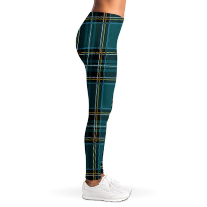 Teal Stewart Tartan Pattern Print Women's Leggings