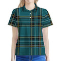 Teal Stewart Tartan Pattern Print Women's Polo Shirt