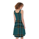 Teal Stewart Tartan Pattern Print Women's Sleeveless Dress