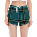 Teal Stewart Tartan Pattern Print Women's Split Running Shorts