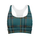 Teal Stewart Tartan Pattern Print Women's Sports Bra