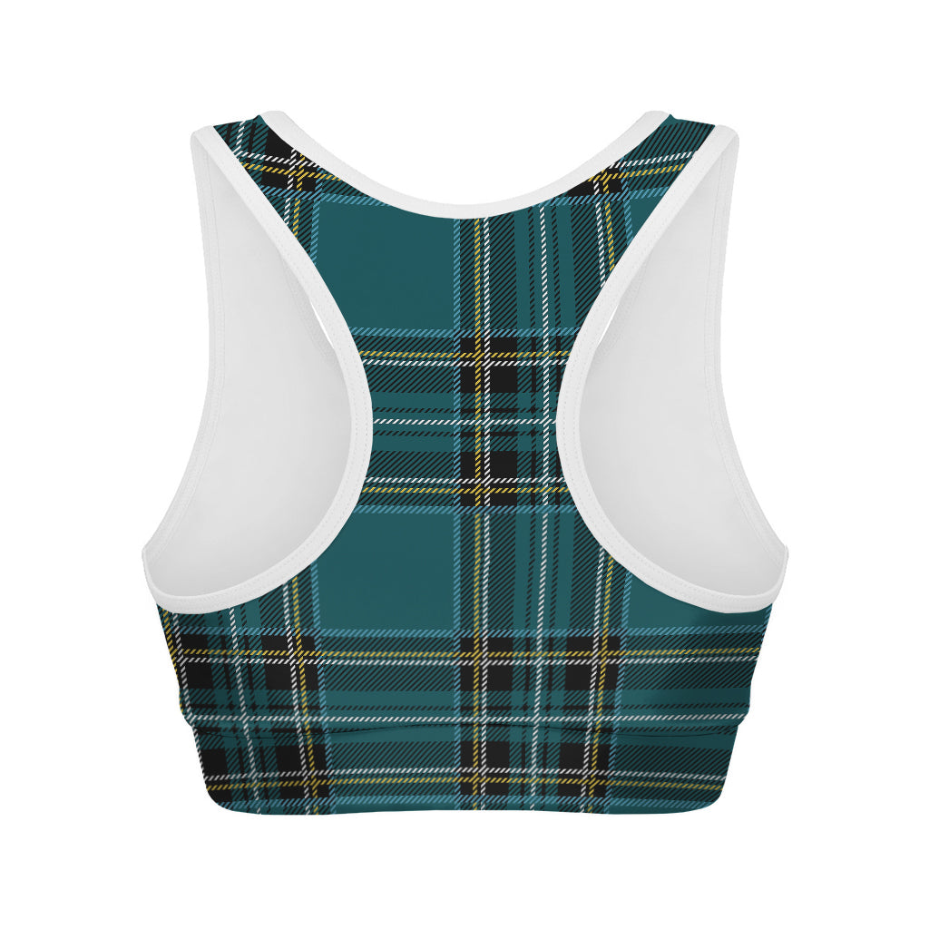 Teal Stewart Tartan Pattern Print Women's Sports Bra