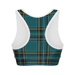Teal Stewart Tartan Pattern Print Women's Sports Bra
