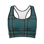 Teal Stewart Tartan Pattern Print Women's Sports Bra