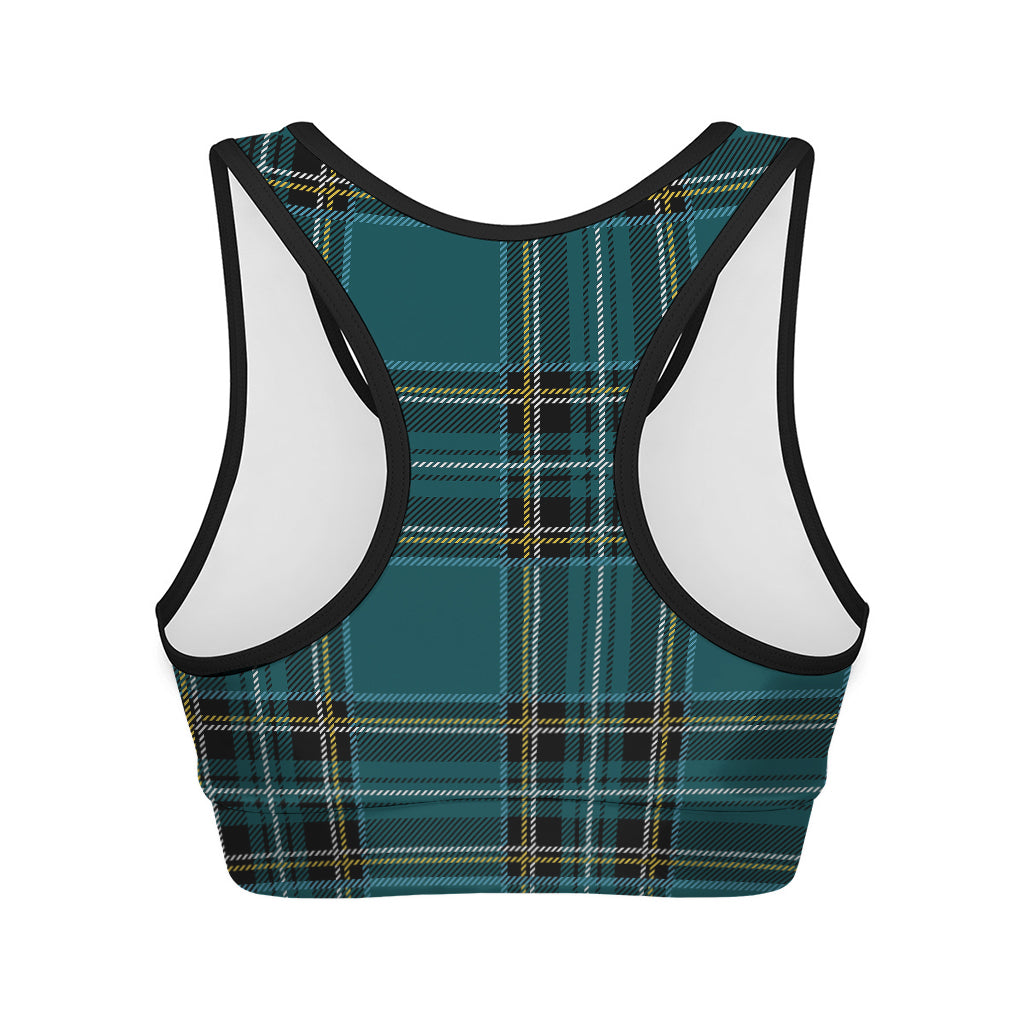 Teal Stewart Tartan Pattern Print Women's Sports Bra