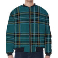 Teal Stewart Tartan Pattern Print Zip Sleeve Bomber Jacket