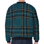 Teal Stewart Tartan Pattern Print Zip Sleeve Bomber Jacket