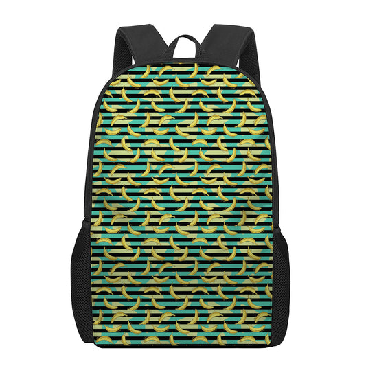 Teal Striped Banana Pattern Print 17 Inch Backpack