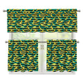 Teal Striped Banana Pattern Print 3 Piece Kitchen Curtains