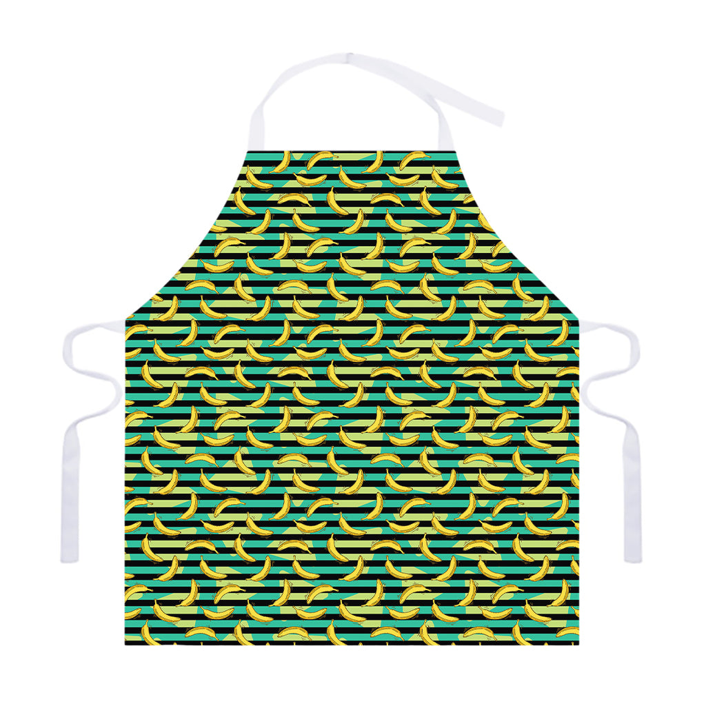 Teal Striped Banana Pattern Print Adjustable Apron
