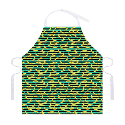Teal Striped Banana Pattern Print Adjustable Apron