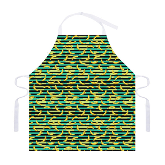 Teal Striped Banana Pattern Print Adjustable Apron