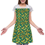 Teal Striped Banana Pattern Print Adjustable Apron