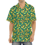 Teal Striped Banana Pattern Print Aloha Shirt