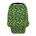 Teal Striped Banana Pattern Print Baby Seat Cover