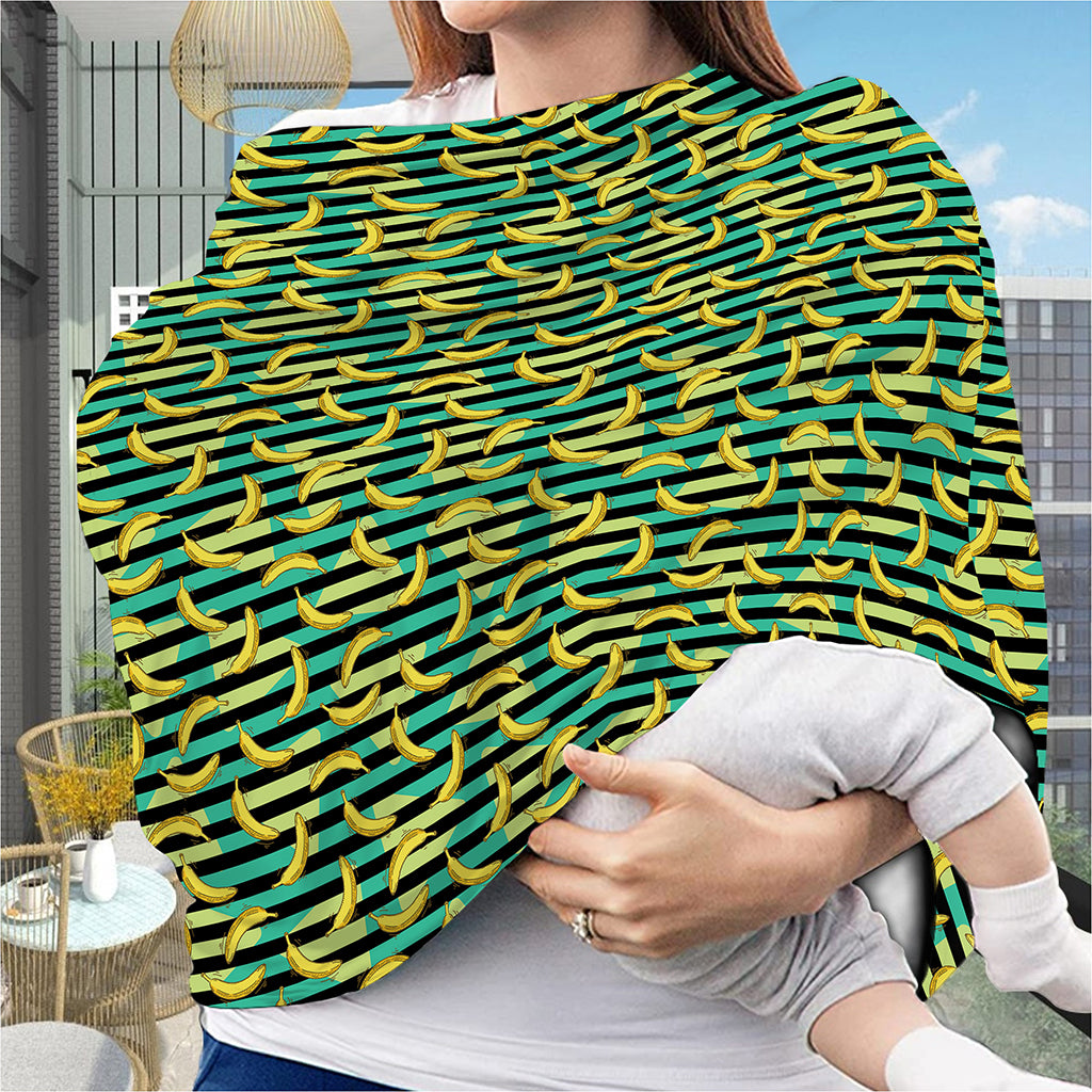 Teal Striped Banana Pattern Print Baby Seat Cover