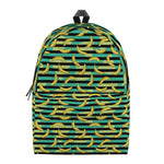 Teal Striped Banana Pattern Print Backpack