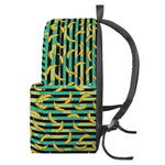 Teal Striped Banana Pattern Print Backpack