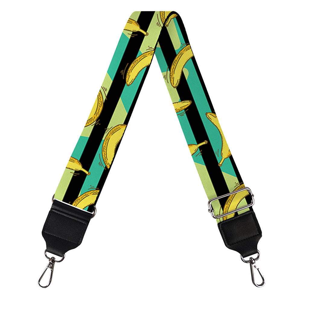 Teal Striped Banana Pattern Print Bag Strap