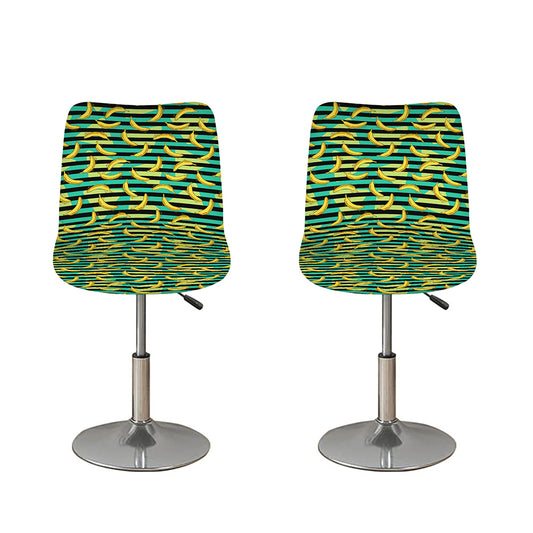 Teal Striped Banana Pattern Print Bar Stool Covers