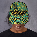 Teal Striped Banana Pattern Print Baseball Cap