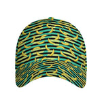 Teal Striped Banana Pattern Print Baseball Cap
